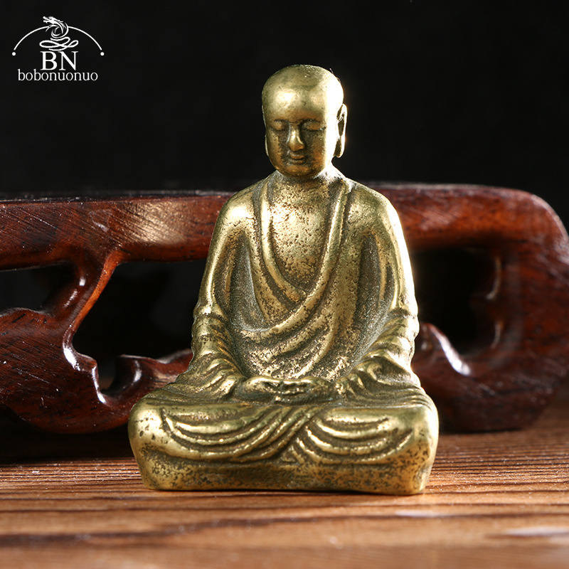 Home Office Feng Shui - Antik Pirinç Buda Heykeli Mini Taşınabilir